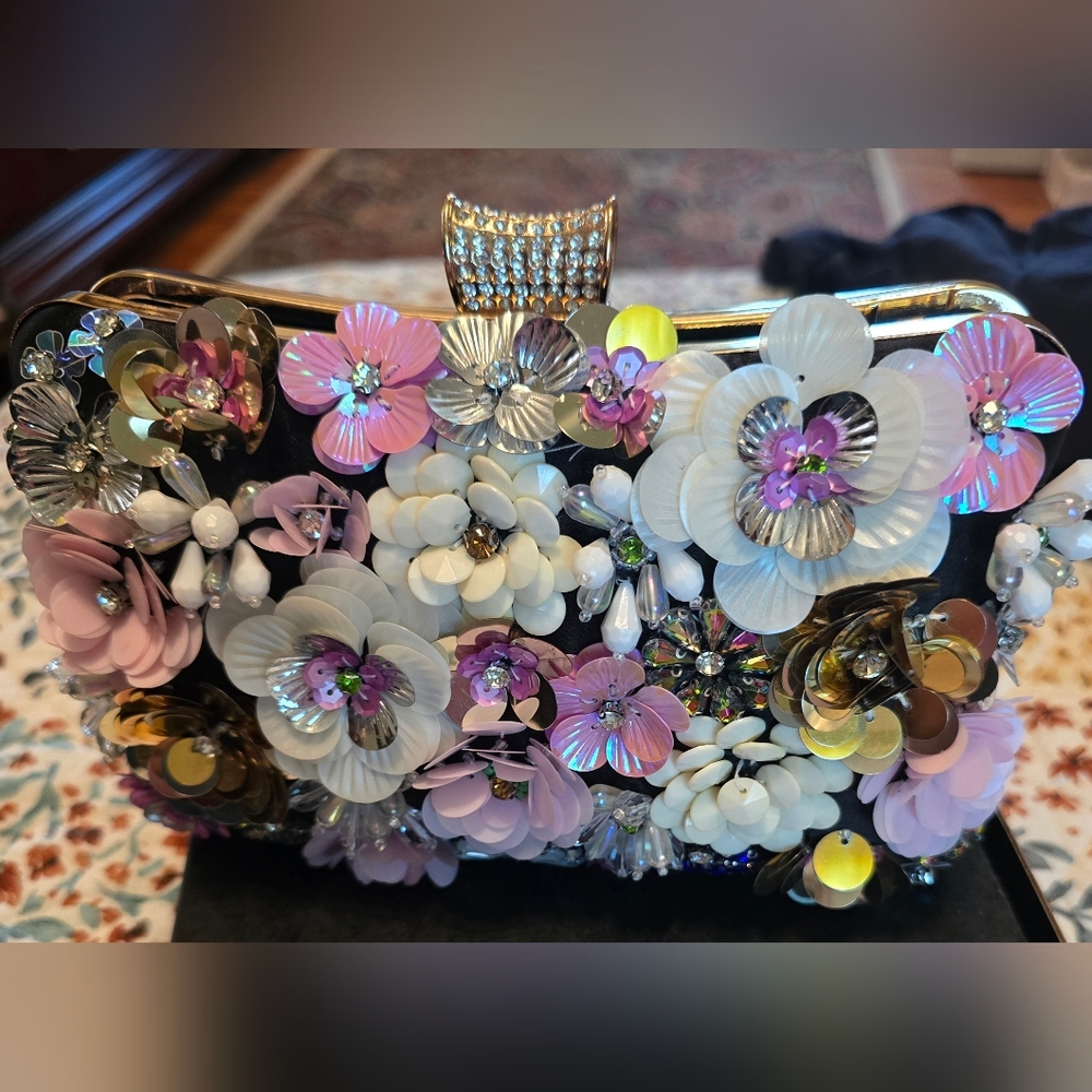 Perfect For Prom Clutch Bag  floral and black satin